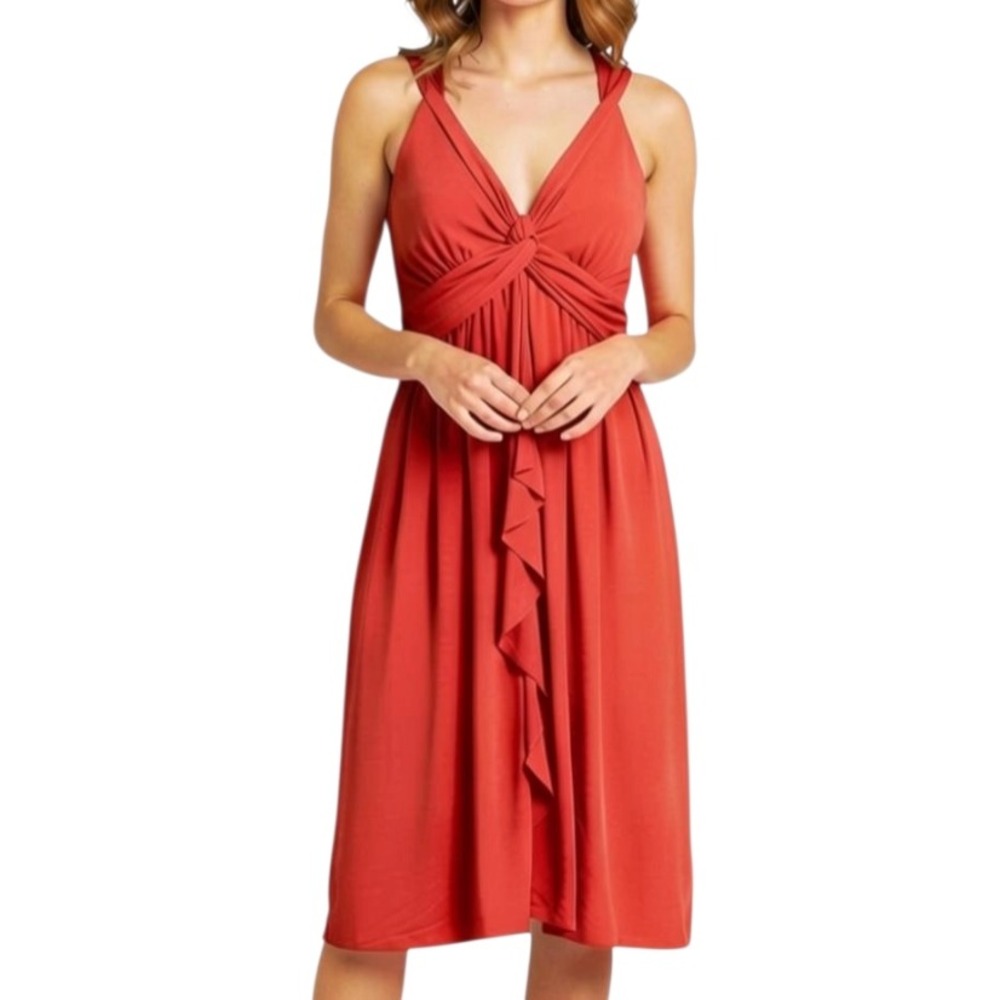 BANANA REPUBLIC Tank Dress CORAL Zip Side SILKY Empire Waist PLEATED FRONT 2